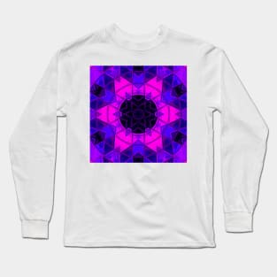 Mosaic Kaleidoscope Flower Blue Black and Purple Long Sleeve T-Shirt
